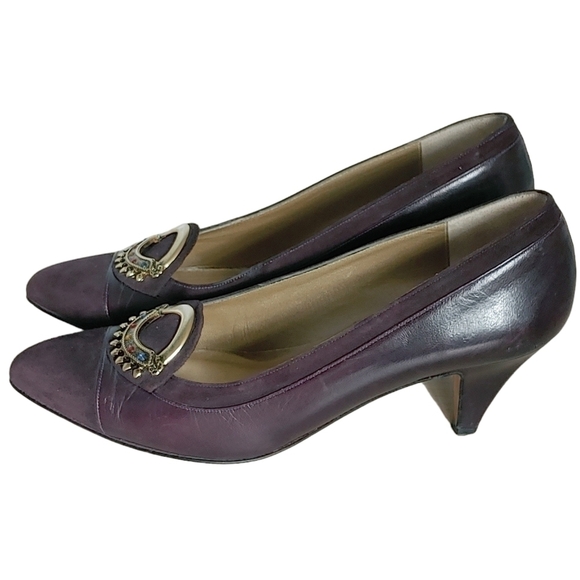ROBERTO CAPUCCI Vintage plum leather pointed toe cone heels shoes - Picture 3 of 11